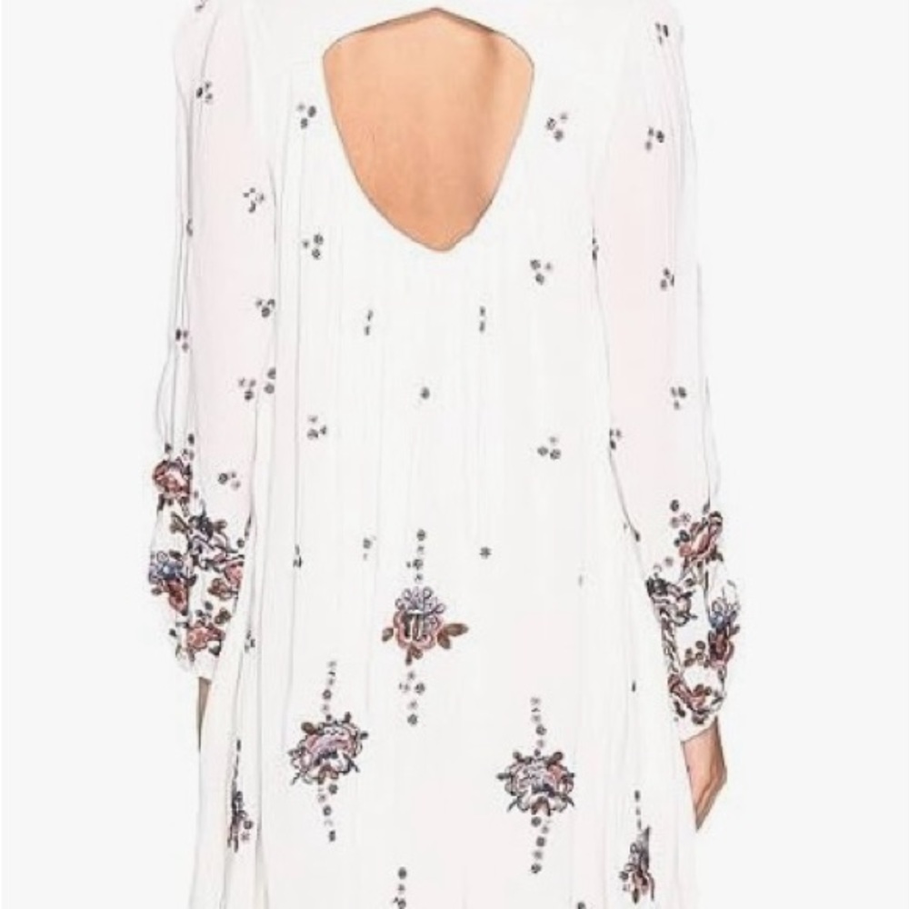 Free People White Embroidered Open Back Babydoll Dress Size Large